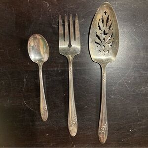 Oneida Community Tudor Player Cake Pie Server Spatula Serving Fork & Small Spoon
